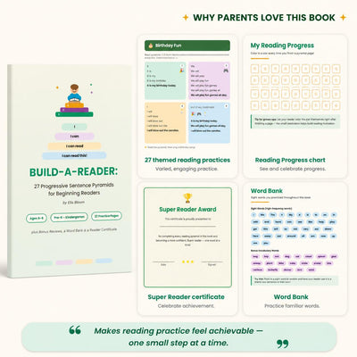 Build-A-Reader: Early Reader Book for Ages 4-6 | 27 Sentence Pyramid Practice Pages