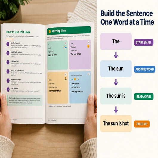 Build-A-Reader: Early Reader Book for Ages 4-6 | 27 Sentence Pyramid Practice Pages